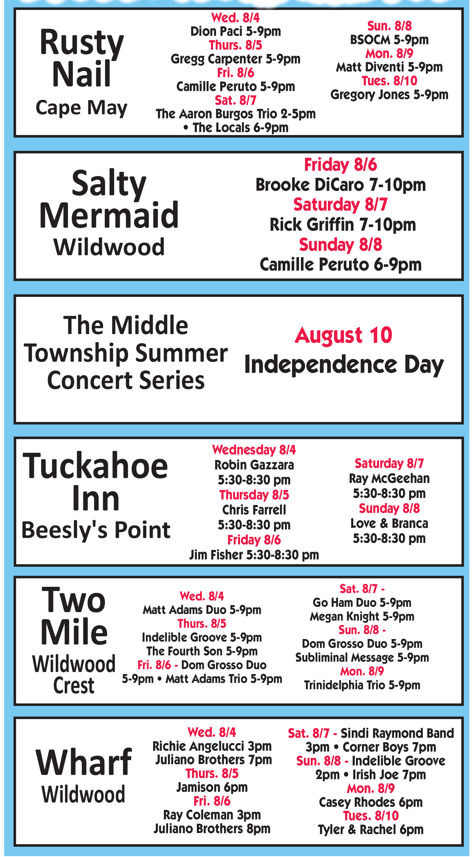 Do the shore entertainment grid Aug 4, 2021 