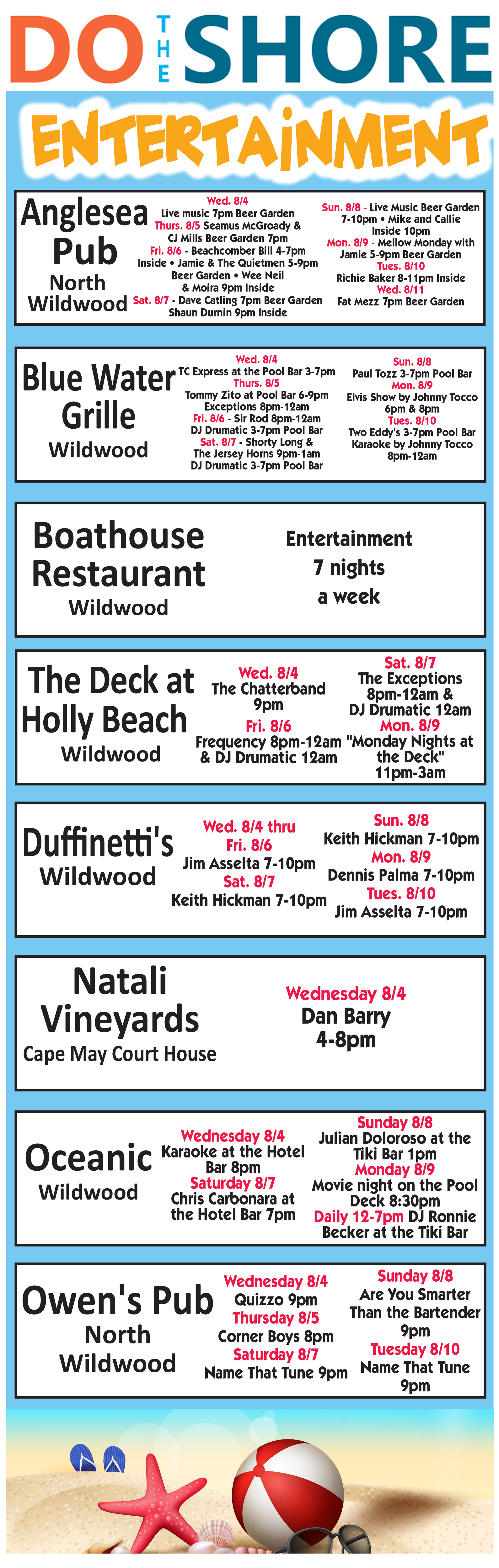Do the Shore Entertainment Grid - August 4, 2021
